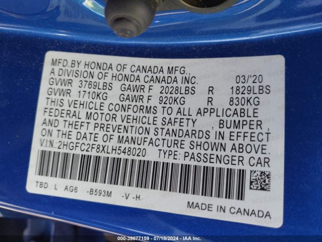 2HGFC2F8XLH548020 Honda Civic Sport
