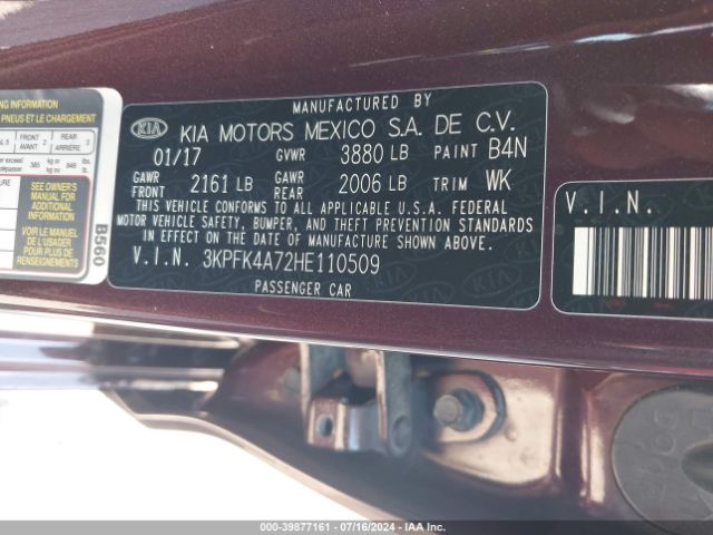 3KPFK4A72HE110509 KIA FORTE LX