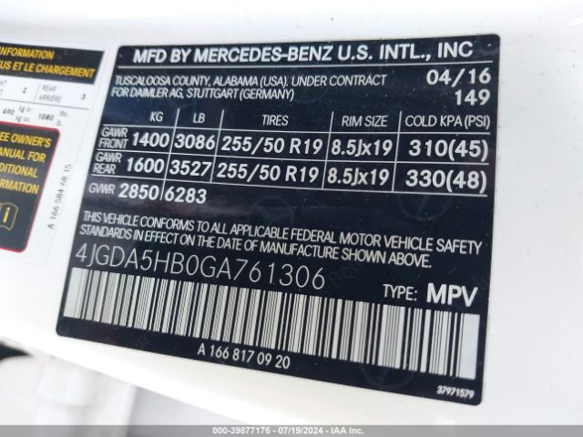 4JGDA5HB0GA761306 Mercedes-Benz Gle 350 4matic