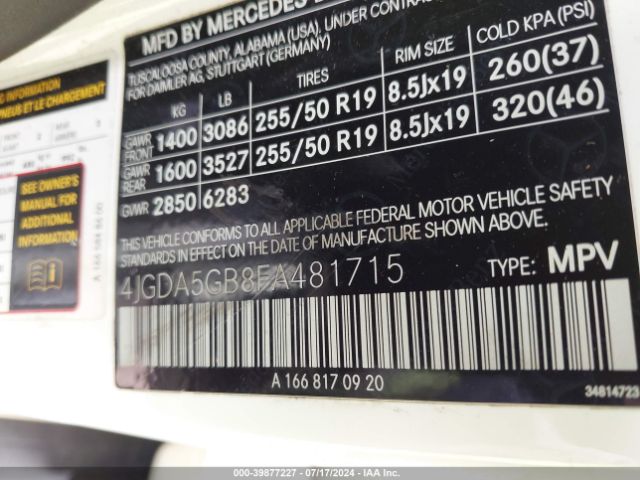 4JGDA5GB8FA481715 Mercedes-Benz Ml 400 4matic