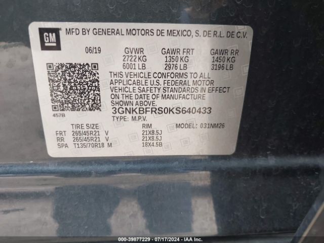 3GNKBFRS0KS640433 Chevrolet Blazer Premier