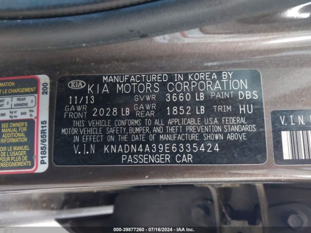 KNADN4A39E6335424 KIA RIO EX