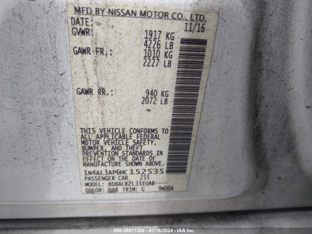 Nissan Altima 2.5 Sl 2017 1N4AL3AP6HC152535 Image 9