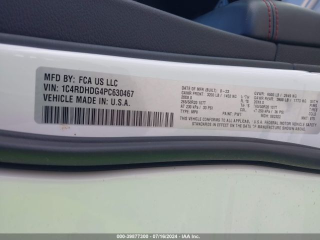 1C4RDHDG4PC630467 Dodge Durango Gt Rwd