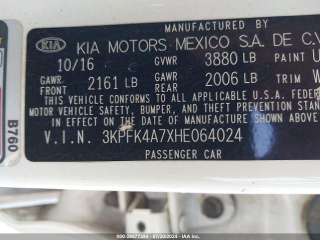 3KPFK4A7XHE064024 KIA FORTE LX