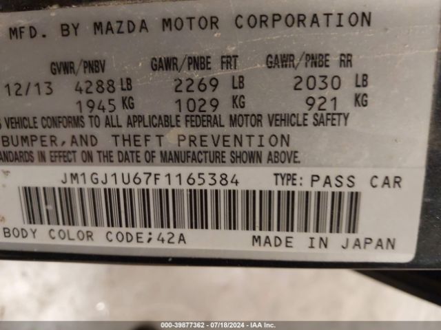 JM1GJ1U67F1165384 Mazda Mazda6 I Sport