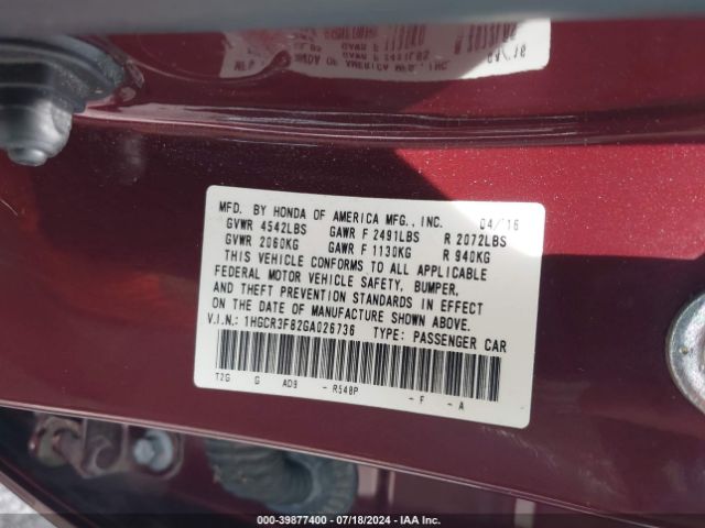 1HGCR3F82GA026736 Honda Accord Ex-l V-6