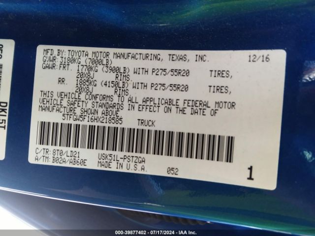 5TFGW5F16HX218585 Toyota Tundra 1794 5.7l V8