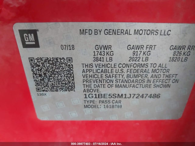Chevrolet Cruze Lt Auto 2018 1G1BE5SM1J7247486 Image 9