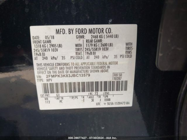2FMPK3K83JBC13579 Ford Edge Titanium