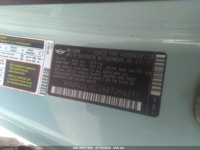 2011 MINI COOPER WMWSU3C58BT096397 Photo 8