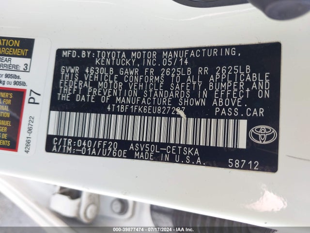 Toyota CAMRY SE 2014 4T1BF1FK6EU827227 Image 9