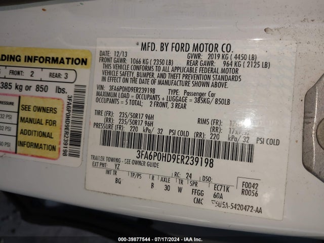 Ford FUSION SE 2014 3FA6P0HD9ER239198 Image 9