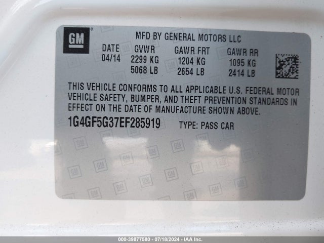 1G4GF5G37EF285919 Buick Lacrosse Premium Ii Group