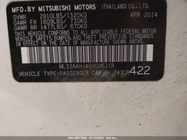 ML32A4HJ4EH026218 Mitsubishi MIRAGE ES