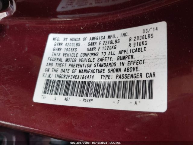 1HGCR2F34EA184474 Honda ACCORD LX