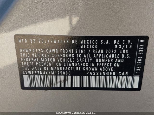 3VWEB7BUXKM175880 Volkswagen Jetta 1.4t Sel