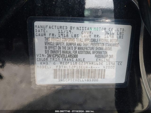3N1CP5CV2LL485300 Nissan Kicks Sv Xtronic Cvt