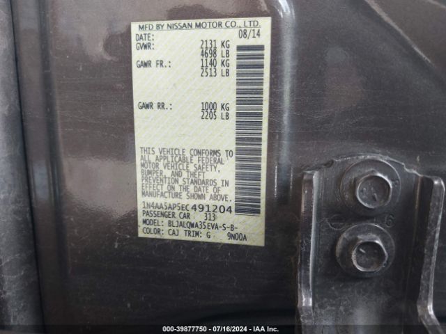 1N4AA5AP5EC491204 Nissan Maxima 3.5 S/3.5 Sv