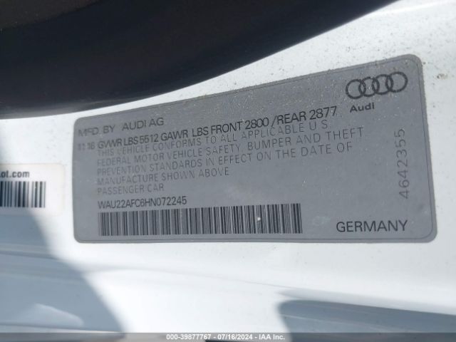 WAU22AFC6HN072245 Audi A7 3.0t Premium Plus
