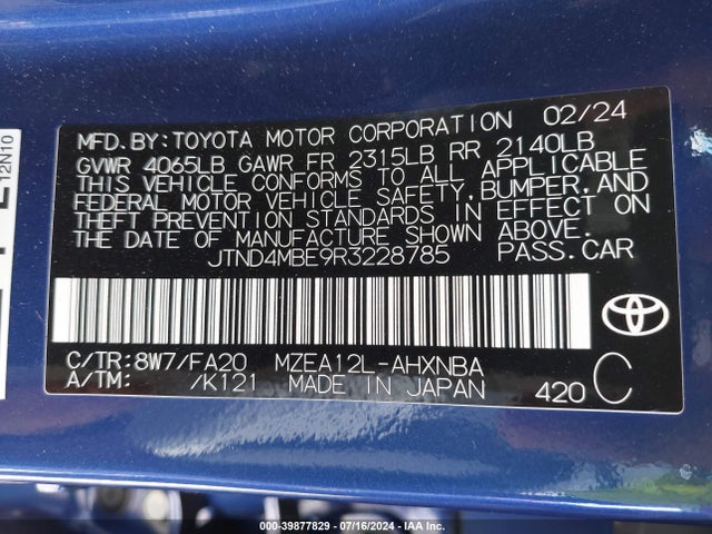 Toyota COROLLA SE 2024 JTND4MBE9R3228785 Image 9