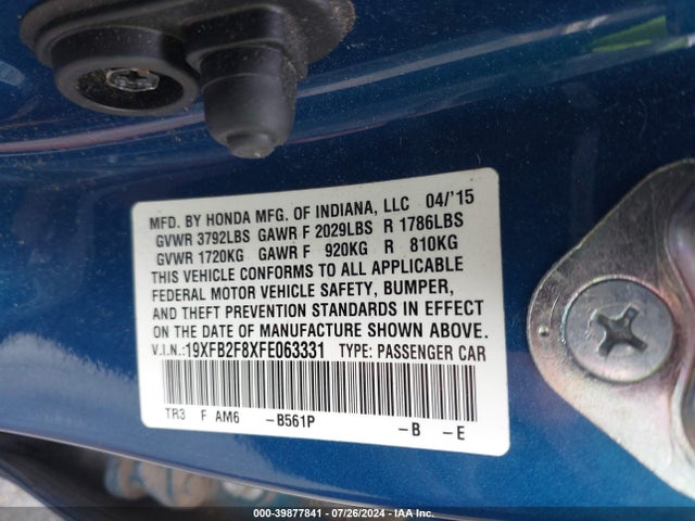 Honda CIVIC EX 2015 19XFB2F8XFE063331 Image 9