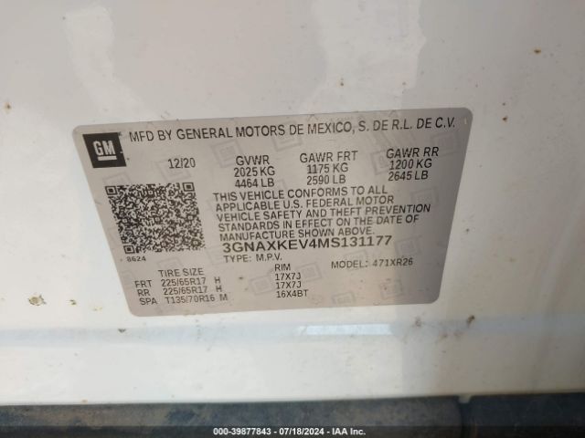 3GNAXKEV4MS131177 Chevrolet Equinox Fwd Lt