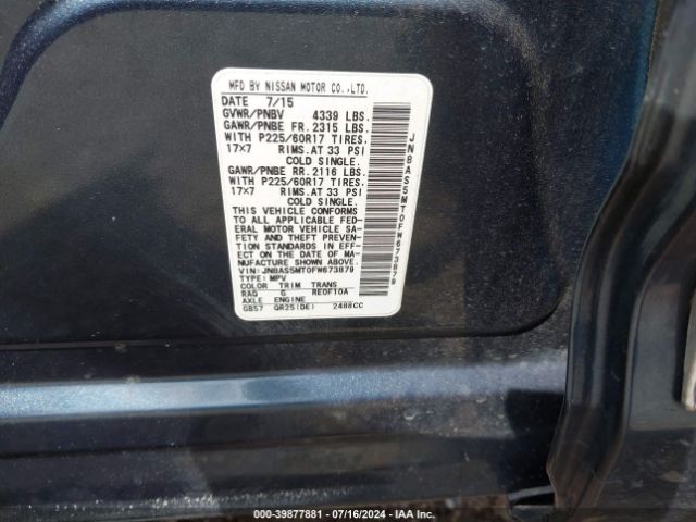 JN8AS5MT0FW673879 Nissan Rogue Select S
