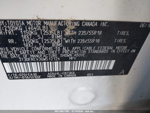 Toyota Rav4 Limited 2016 2T3DFREV3GW512124 Image 9