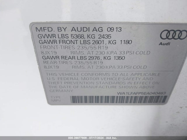 WA1LFAFP5EA040463 Audi Q5 2.0t Premium
