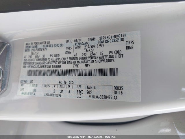 Ford Escape Titanium 2014 1FMCU9J98EUE19888 Image 9