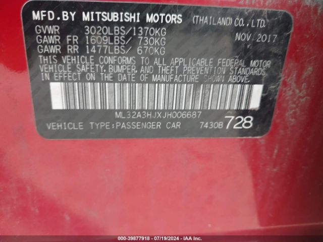 2018 MITSUBISHI MIRAGE ML32A3HJXJH006687 Photo 8