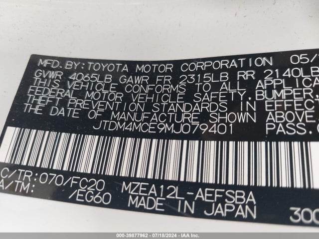 JTDM4MCE9MJ079401 Toyota Corolla Se 6mt
