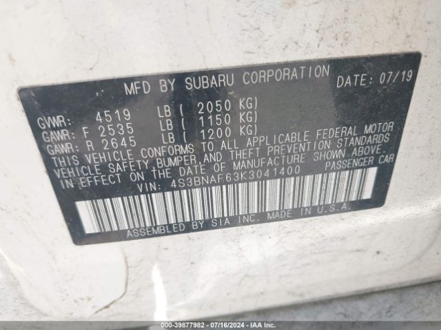 4S3BNAF63K3041400 Subaru Legacy 2.5i Premium