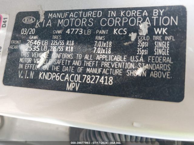 KNDP6CAC0L7827418 KIA SPORTAGE S