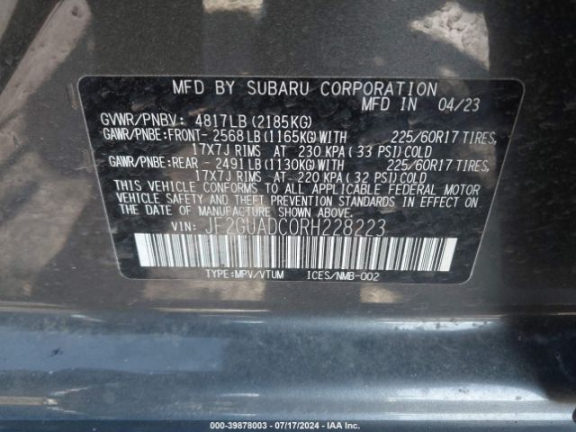 JF2GUADC0RH228223 Subaru Crosstrek Premium