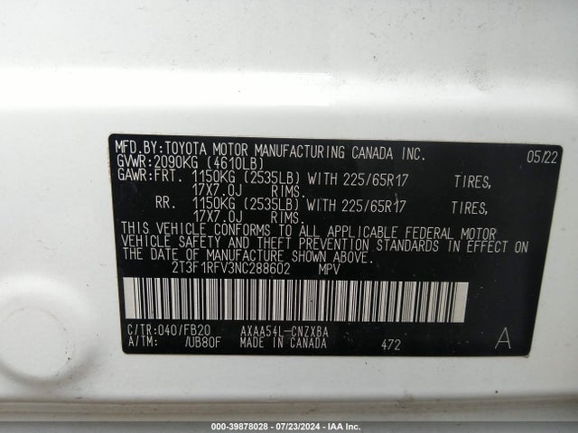 Toyota RAV4 LE 2022 2T3F1RFV3NC288602 Image 9