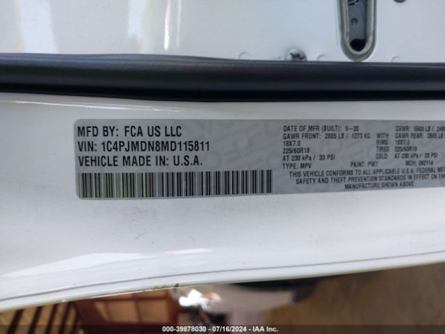 1C4PJMDN8MD115811 Jeep Cherokee Limited 4x4