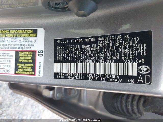 Toyota COROLLA LE 2014 2T1BURHE2EC040949 Image 9
