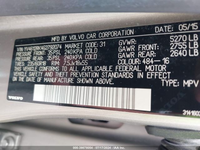 YV4612RK4G2792074 Volvo Xc60 T5 Premier