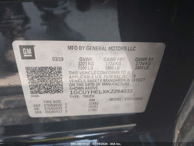 1GCUYHELXKZ294033 Chevrolet Silverado 1500 High Country