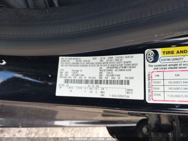 Ford FIESTA SE 2019 3FADP4EJ7KM119241 Image 9