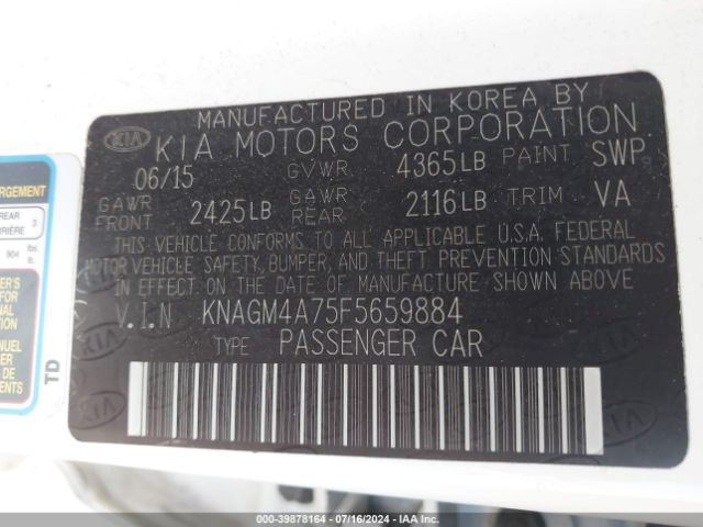 KNAGM4A75F5659884 KIA Optima Lx