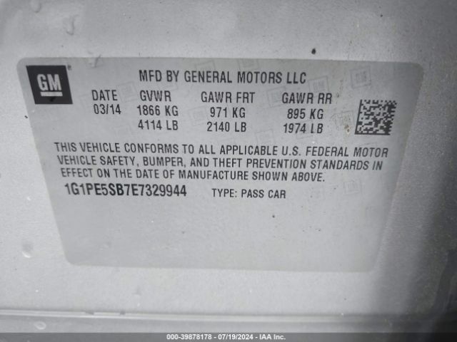 1G1PE5SB7E7329944 Chevrolet Cruze 2lt Auto