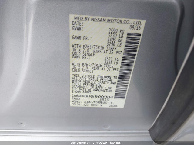 Nissan Frontier Desert Runner 2016 1N6AD0ER3GN900904 Image 9