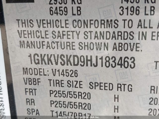 1GKKVSKD9HJ183463 GMC Acadia Limited