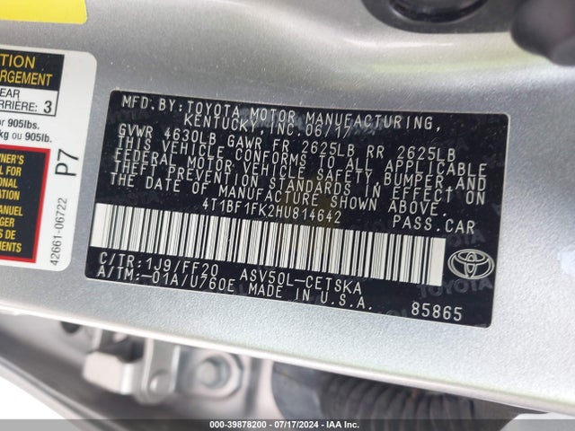 Toyota CAMRY SE 2017 4T1BF1FK2HU814642 Image 9