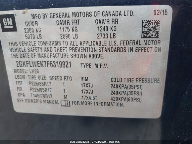 2GKFLWEK7F6319821 GMC Terrain Sle-2