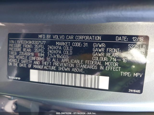 LYV102DK8KB307577 Volvo Xc60 T5 Momentum