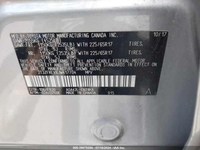 2T3ZFREVXJW417704 Toyota RAV4 LE